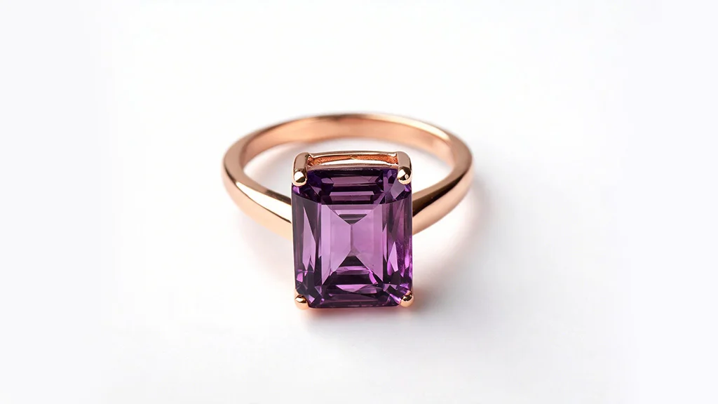 Violet purple tourmaline gemstone in a rose gold ring