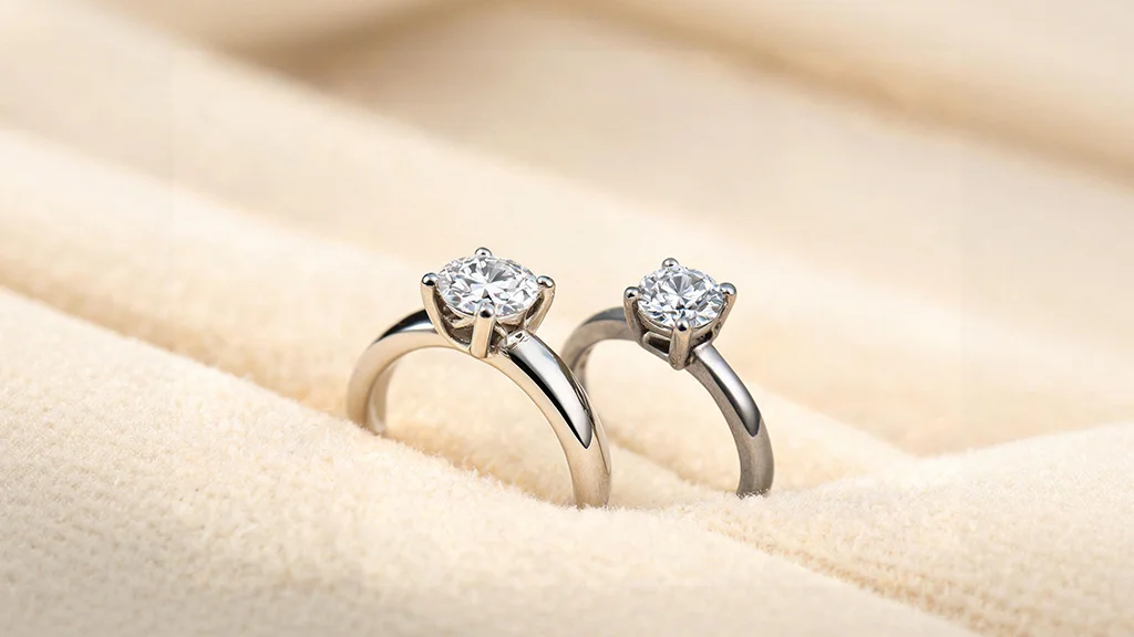White gold ring next to platinum ring showing white gold vs platinum comparison
