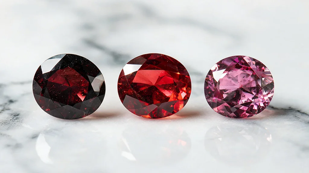 types of red garnet gemstones almandine pyrope rhodolite comparison