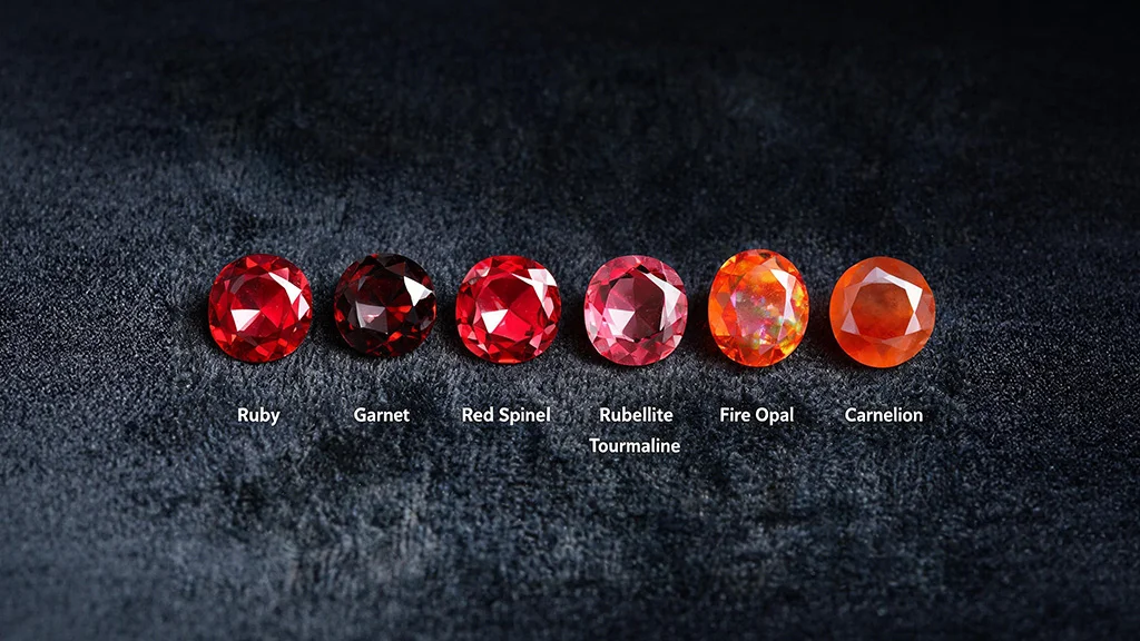 types of red gemstones ruby garnet spinel tourmaline collection