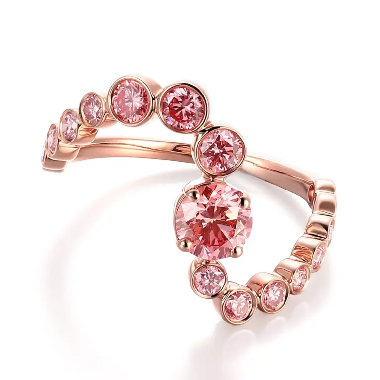 10k gold precious statement ring featuring pink round lab grown diamond 1