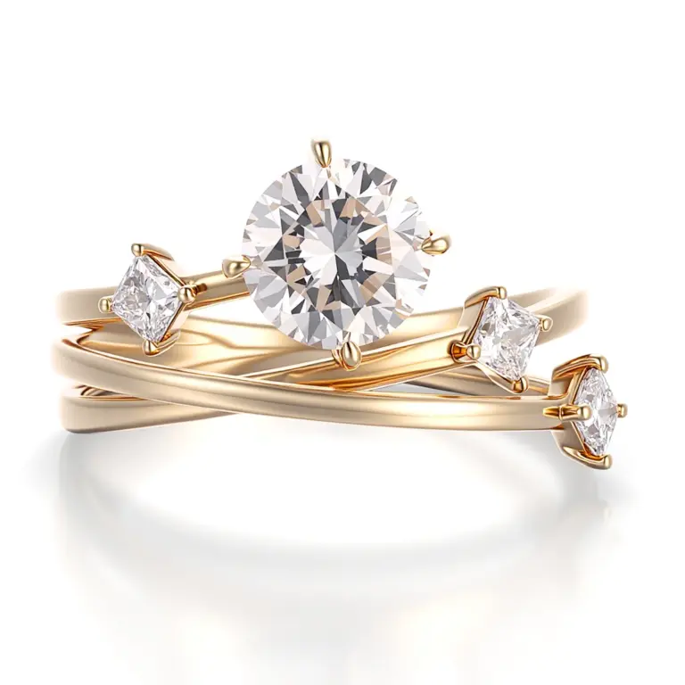 10k gold split shank engagement ring featuring round princess lab grown diamond 1