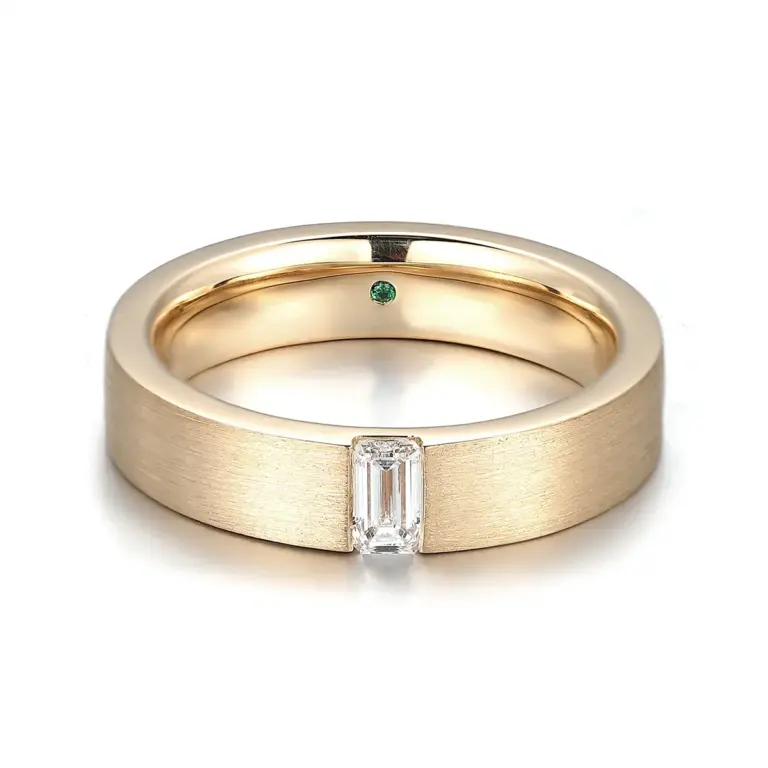 14k gold 0 34ct emerald lab grown diamond wide band engagement ring 1