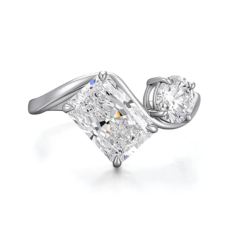 14k gold 0 8ct radiant round lab grown diamond toi et moi engagement ring 1