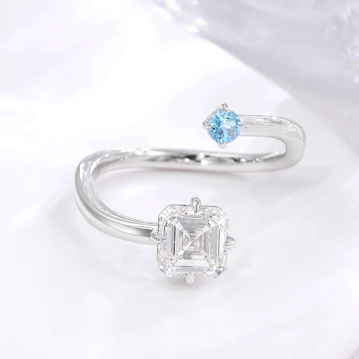 14k gold 1 45ct asscher round diamond sapphire split shank engagement ring 1 14k gold 1 45ct asscher round diamond sapphire split shank engagement ring 1