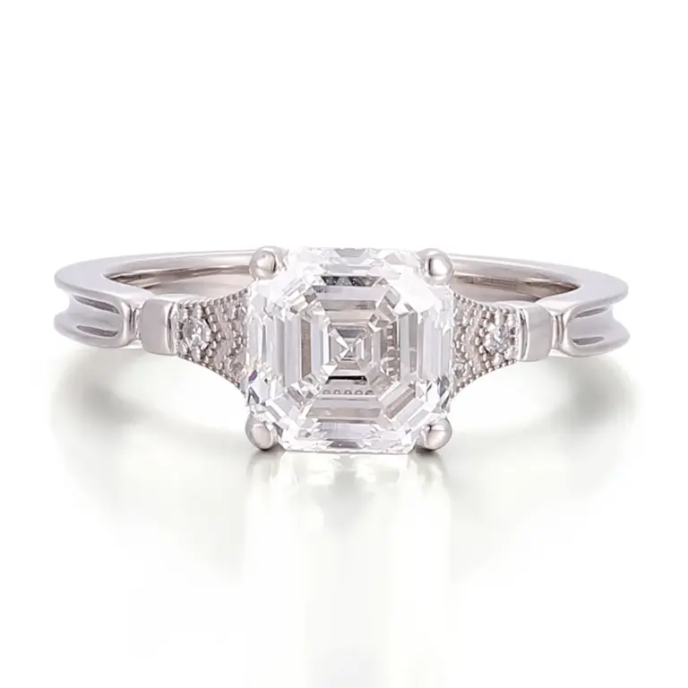 14k gold 1 5ct asscher lab grown diamond side stone engagement ring 1