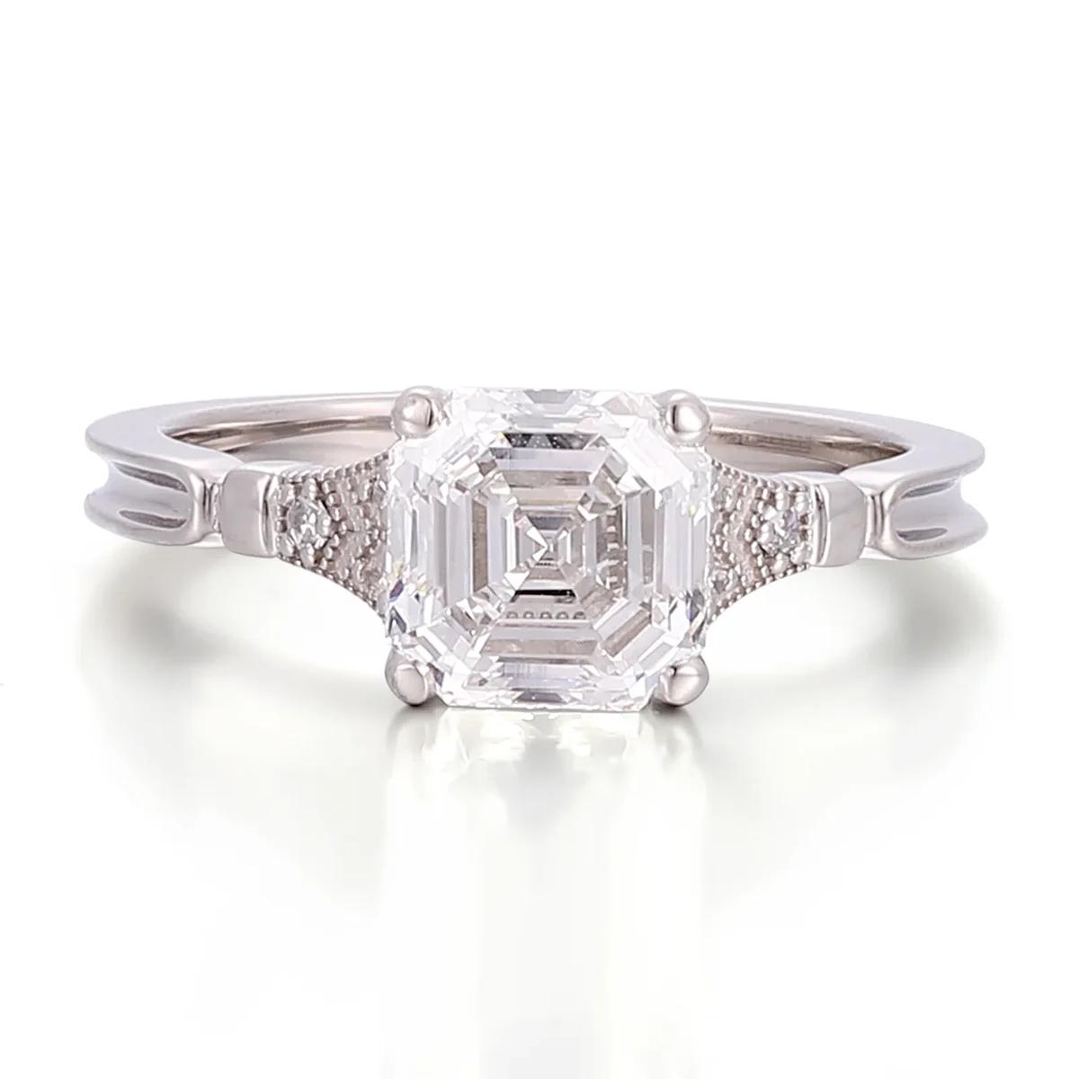 14k gold 1 5ct asscher lab grown diamond side stone engagement ring 1 14k gold 1 5ct asscher lab grown diamond side stone engagement ring 1