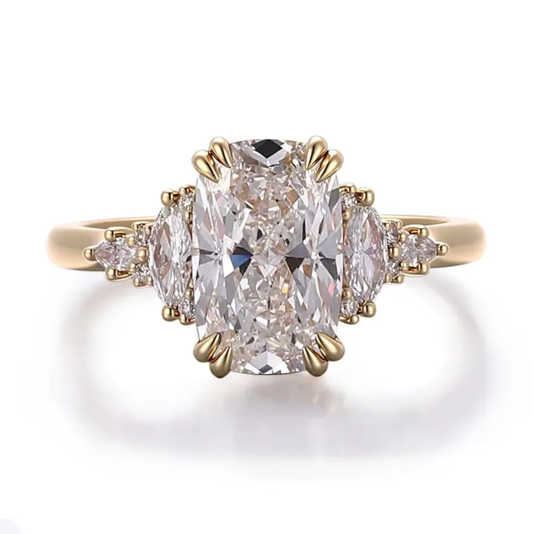 14k gold 1 8ct elongated cushion lab grown diamond side stone engagement ring 1