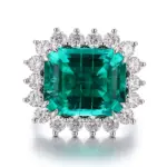 14k gold 16ct green emerald cut emerald halo engagement ring 1