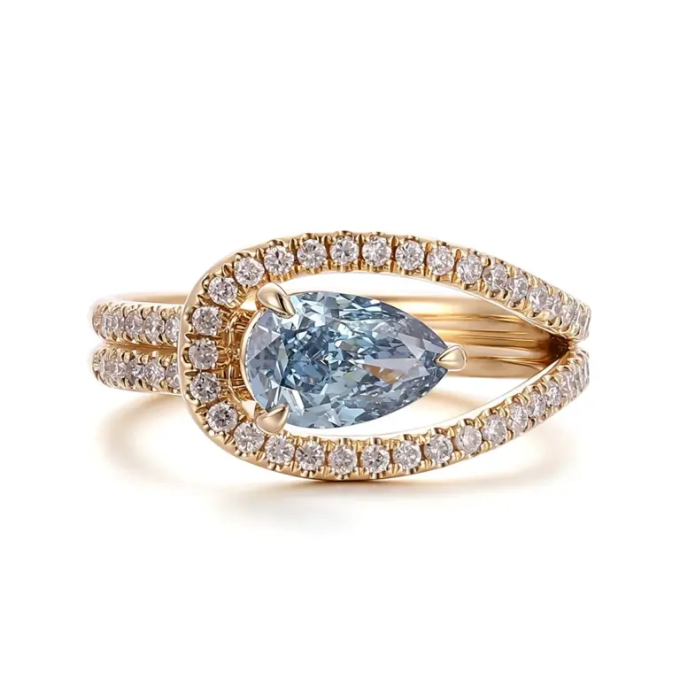 14k gold 1ct blue pear diamond sapphire split shank engagement ring 1