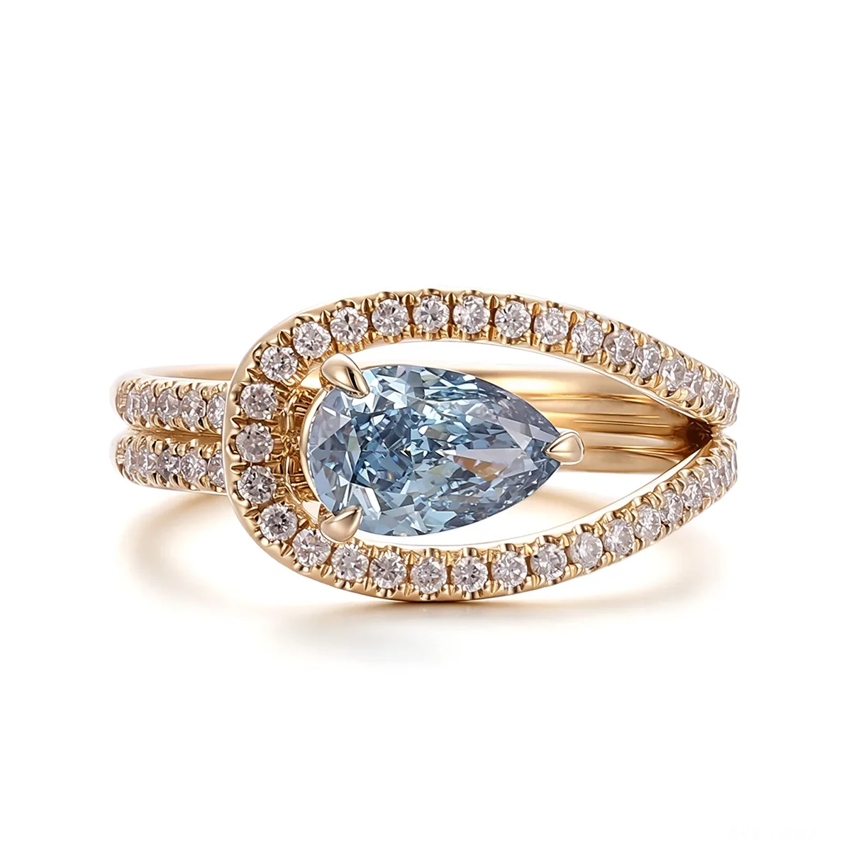 14k gold 1ct blue pear diamond sapphire split shank engagement ring 1 14k gold 1ct blue pear diamond sapphire split shank engagement ring 1