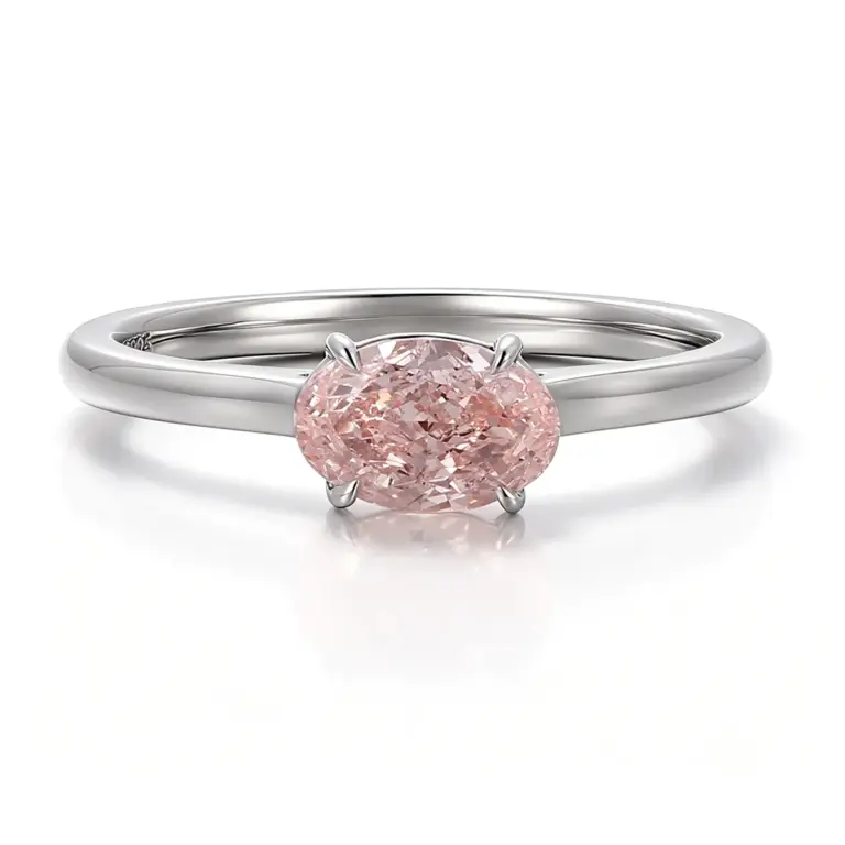 14k gold 1ct pink oval diamond sapphire solitaire engagement ring 1