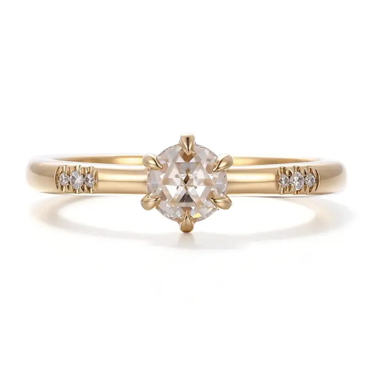 14k gold 1ct round lab grown diamond side stone engagement ring 1