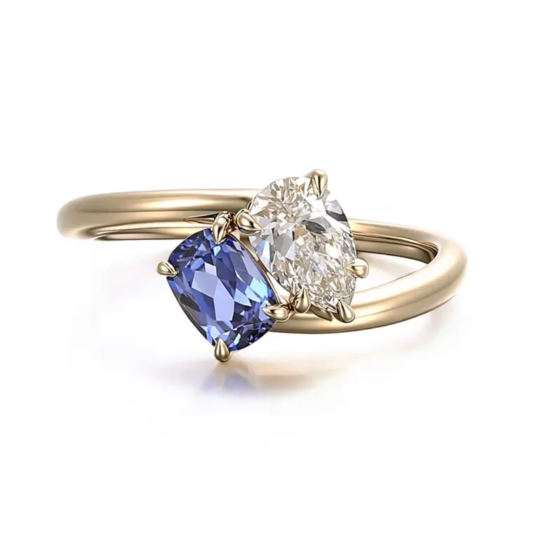 14k gold 2 3ct cushion pear diamond sapphire toi et moi engagement ring 1