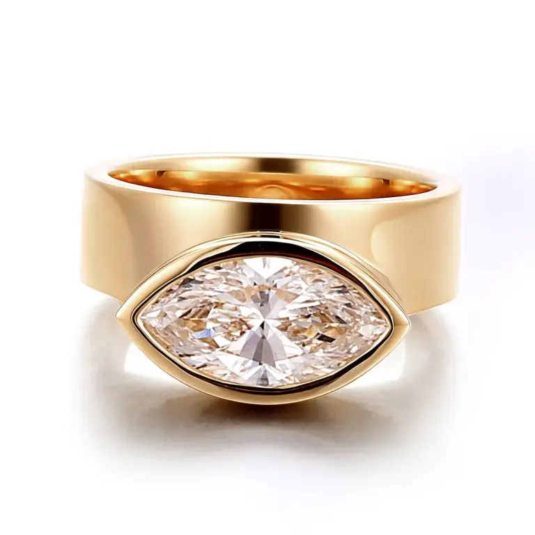 14k gold 2 5ct marquise lab grown diamond wide band engagement ring 1