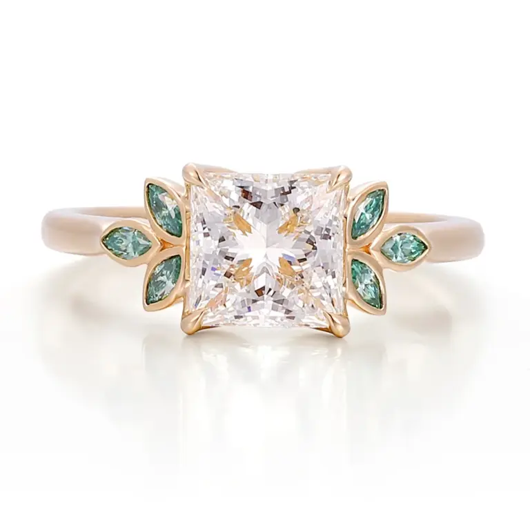14k gold 2 5ct princess diamond sapphire cluster engagement ring 1