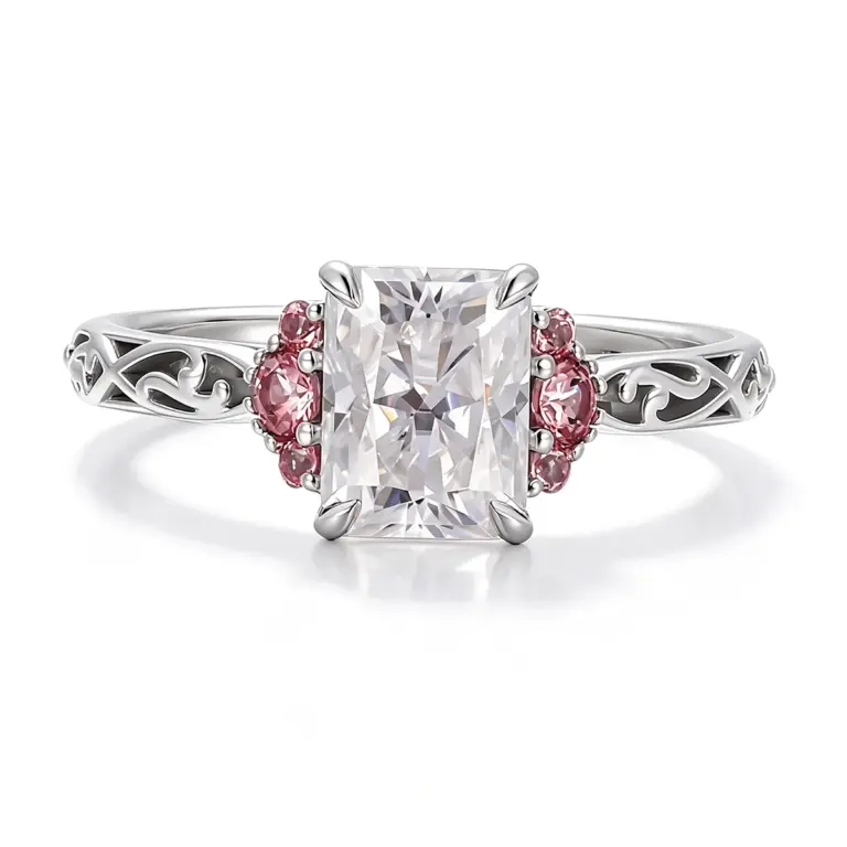 14k gold 2 5ct radiant lab grown diamond cluster engagement ring 1