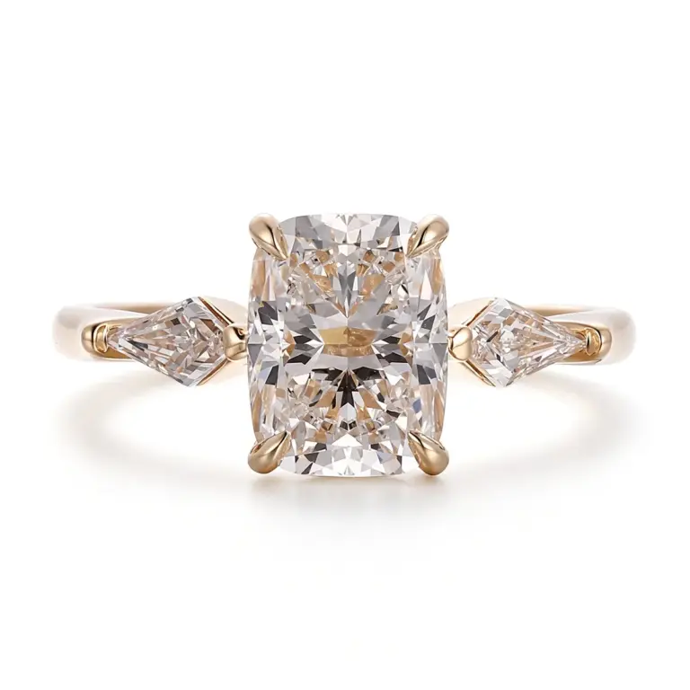 14k gold 2 8ct elongated cushion lab grown diamond three stone engagement ring 1