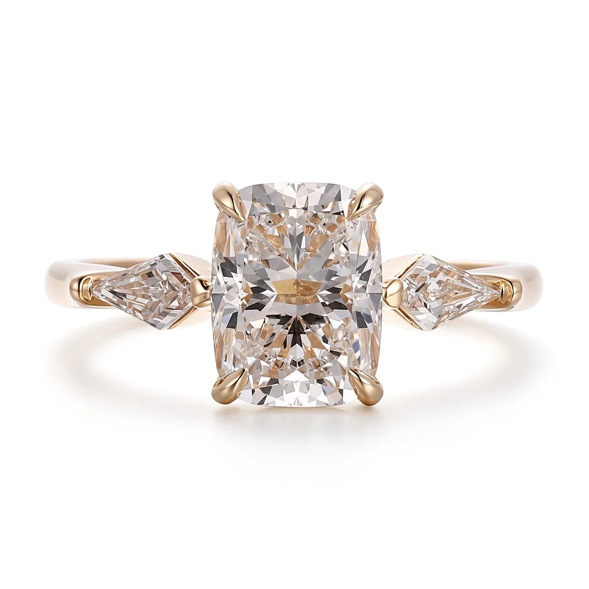 14k gold 2 8ct elongated cushion lab grown diamond three stone engagement ring 1 14k gold 2 8ct elongated cushion lab grown diamond three stone engagement ring 1