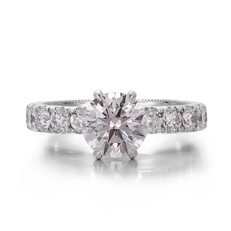 14k gold 2ct round lab grown diamond side stone engagement ring 1