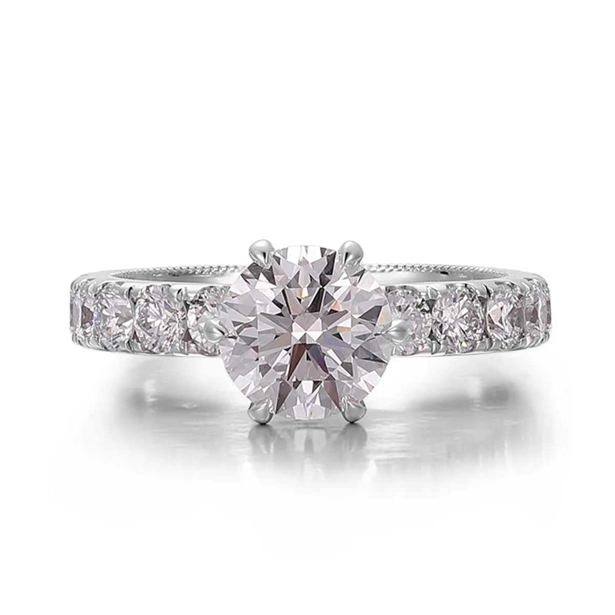 14k gold 2ct round lab grown diamond side stone engagement ring 1 14k gold 2ct round lab grown diamond side stone engagement ring 1