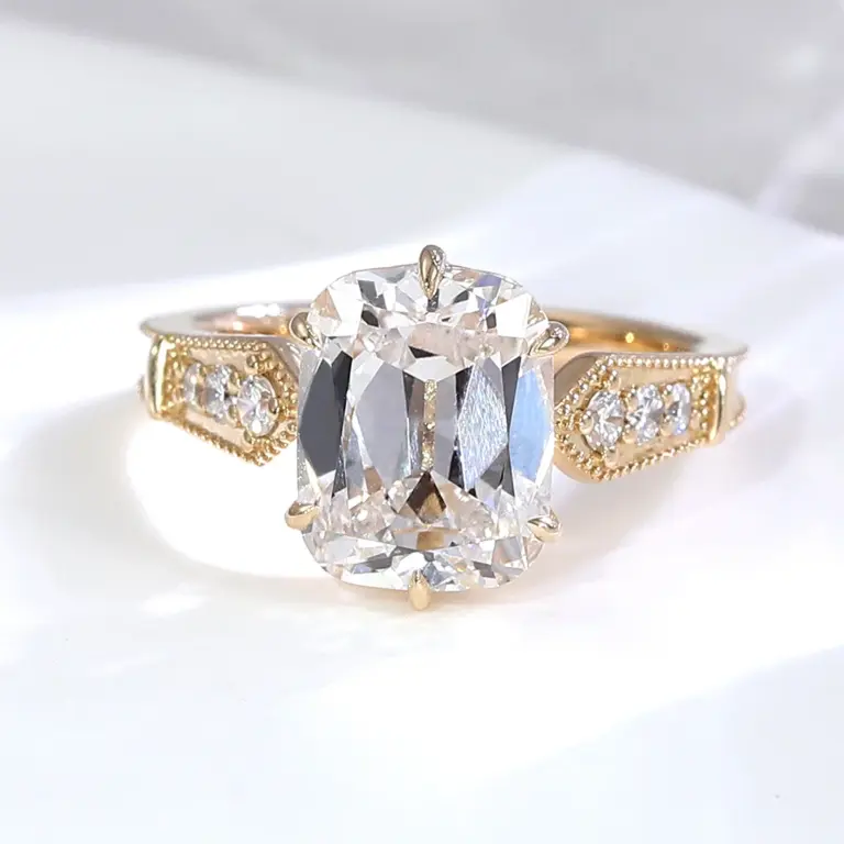 14k gold 3 5ct elongated cushion lab grown diamond side stone engagement ring 1