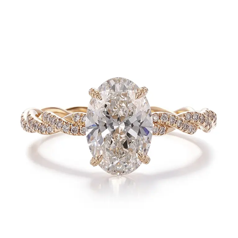 14k gold 3 5ct oval lab grown diamond side stone engagement ring 1