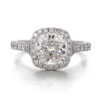 14k gold 3ct cushion lab grown diamond halo engagement ring 1
