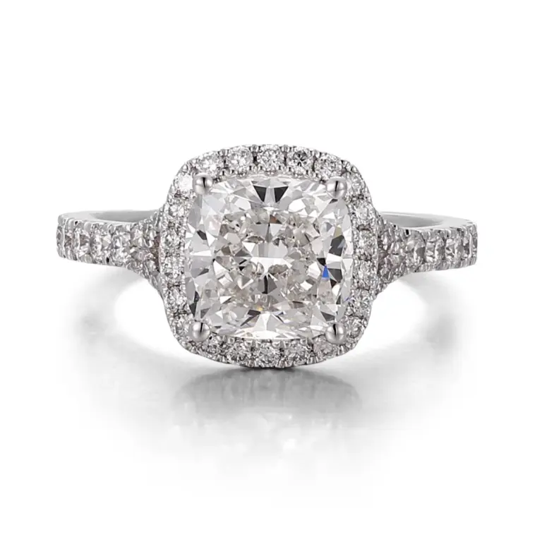 14k gold 3ct cushion lab grown diamond halo engagement ring 1