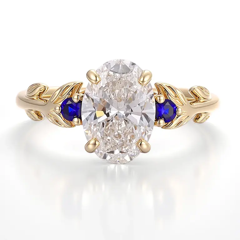 14k gold 3ct oval diamond sapphire three stone engagement ring 1