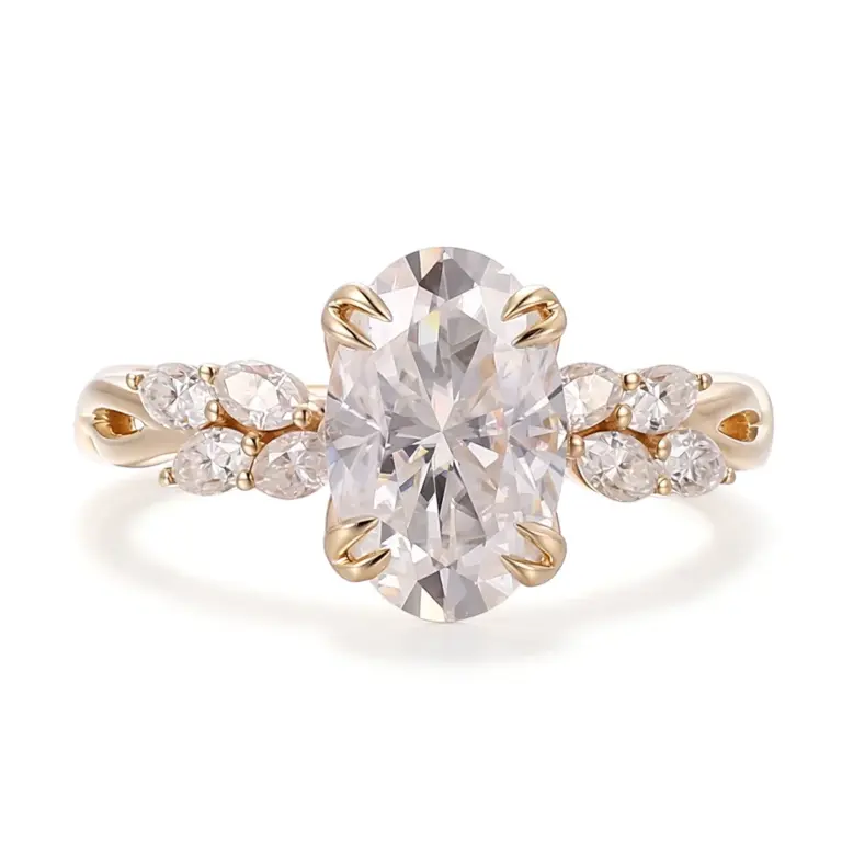 14k gold 3ct oval lab grown diamond cluster engagement ring 1