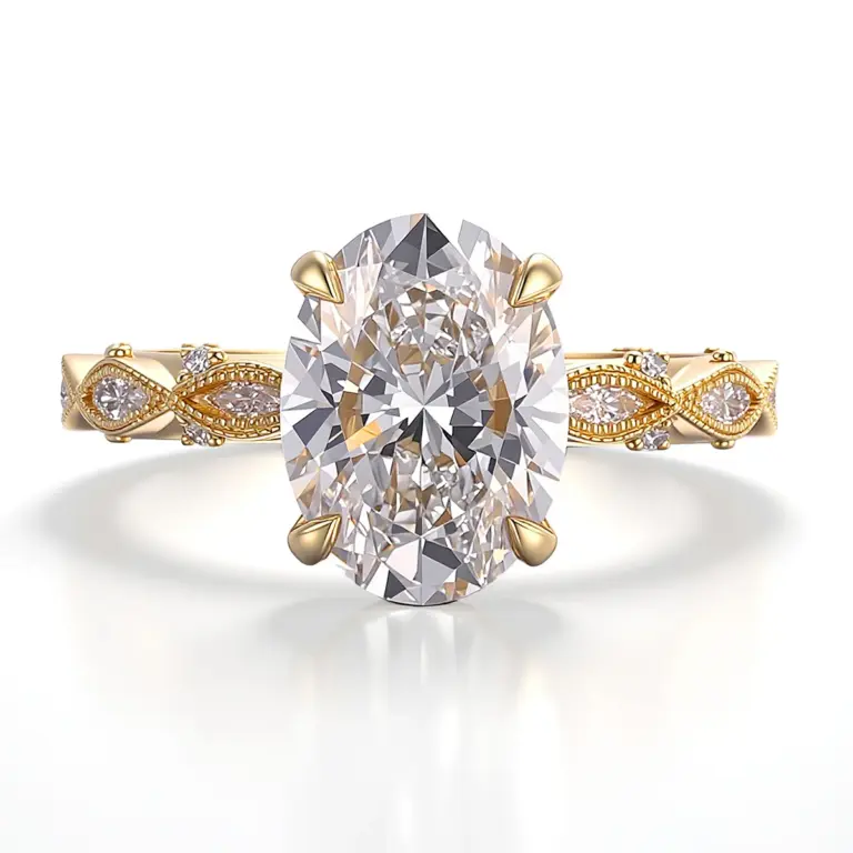 14k gold 4ct oval lab grown diamond side stone engagement ring 1