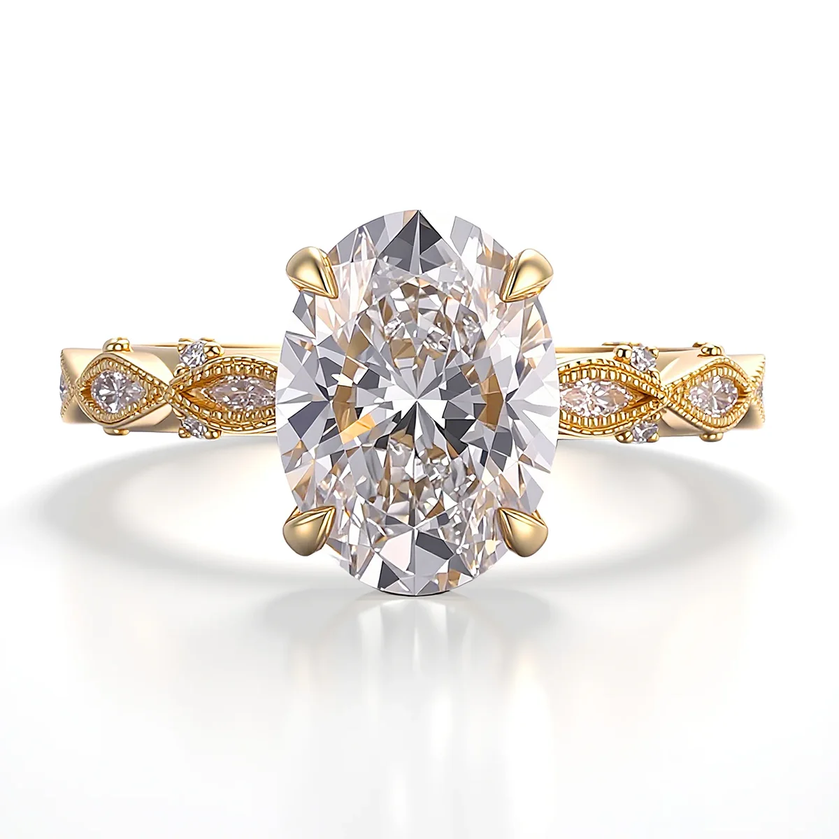 14k gold 4ct oval lab grown diamond side stone engagement ring 1 14k gold 4ct oval lab grown diamond side stone engagement ring 1