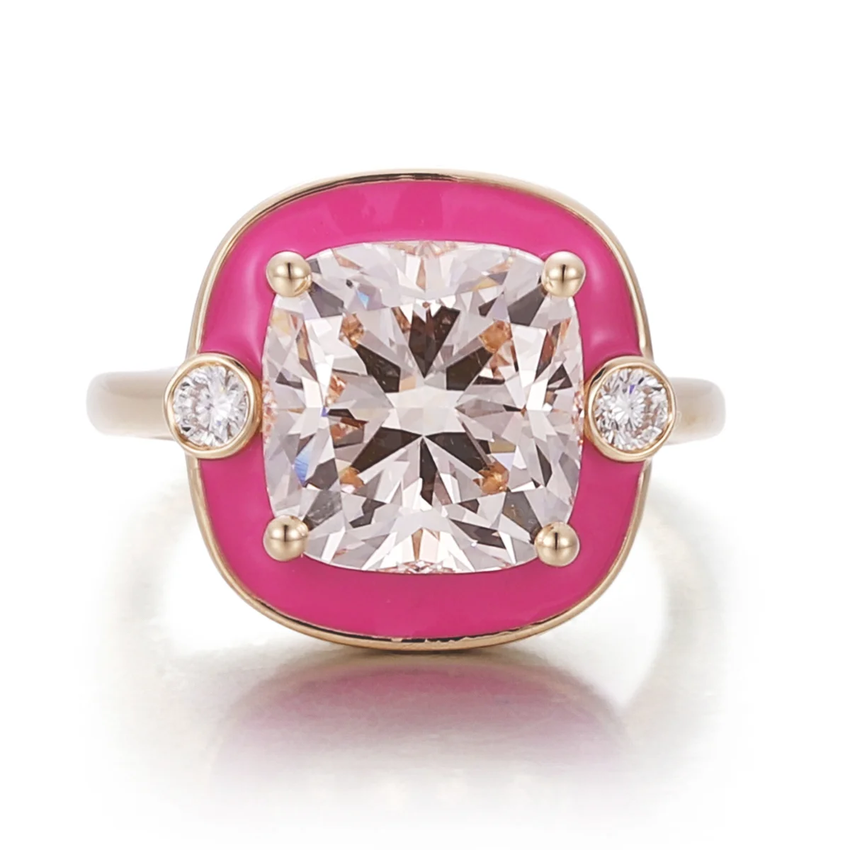 14k gold 5ct cushion lab grown diamond three stone engagement ring 1 14k gold 5ct cushion lab grown diamond three stone engagement ring 1