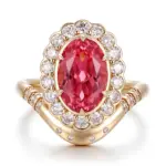 14k gold 5ct pink oval diamond emerald halo engagement ring 1