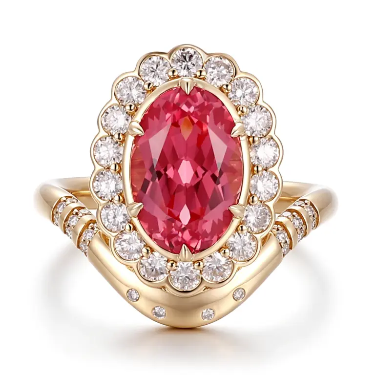 14k gold 5ct pink oval diamond emerald halo engagement ring 1