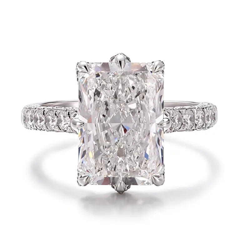 14k gold 5ct radiant lab grown diamond side stone engagement ring 1