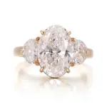14k gold 6ct oval lab grown diamond three stone engagement ring 1