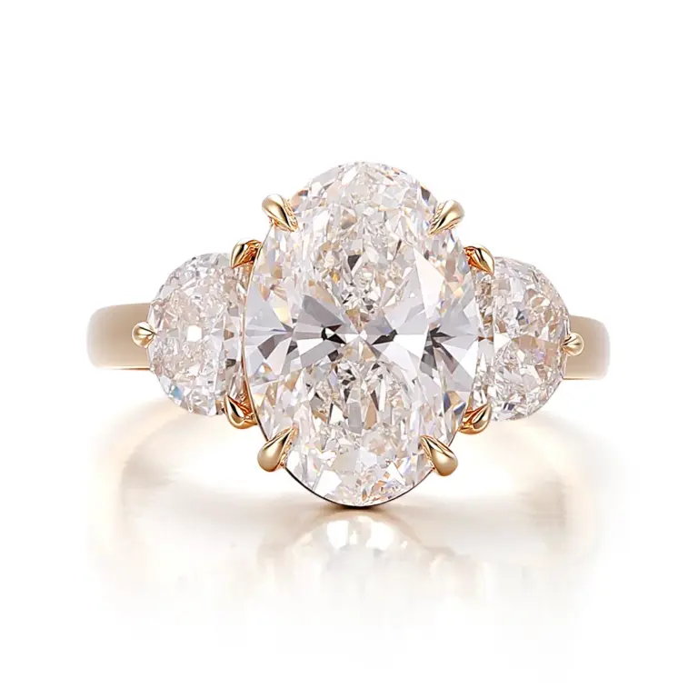 14k gold 6ct oval lab grown diamond three stone engagement ring 1