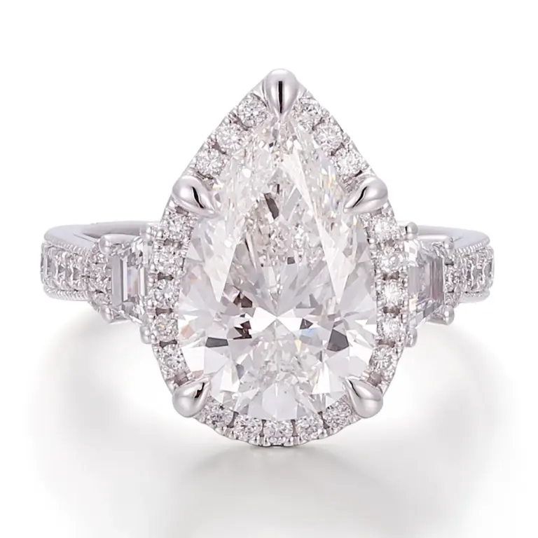 14k gold 6ct pear lab grown diamond halo engagement ring 1