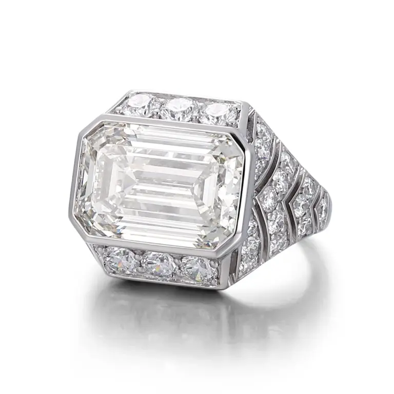 14k gold 9ct emerald lab grown diamond wide band engagement ring 1
