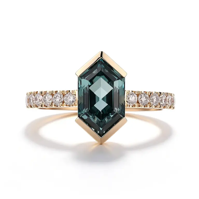 14k gold green trapezoid sapphire side stone engagement ring 1