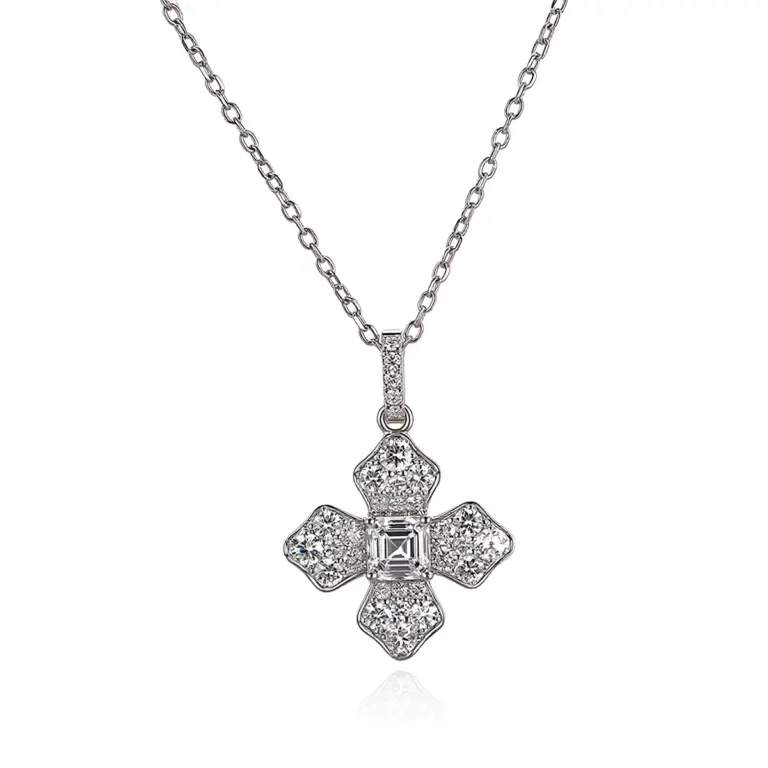 14k gold radiant pendant necklace with asscher lab grown diamond 1