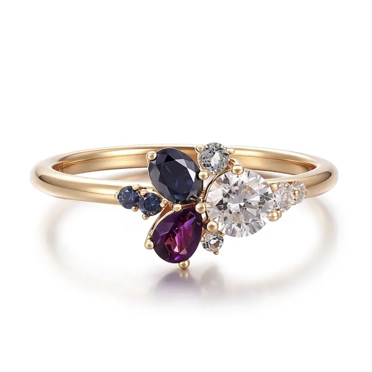 14k gold round diamond sapphire cluster engagement ring 1
