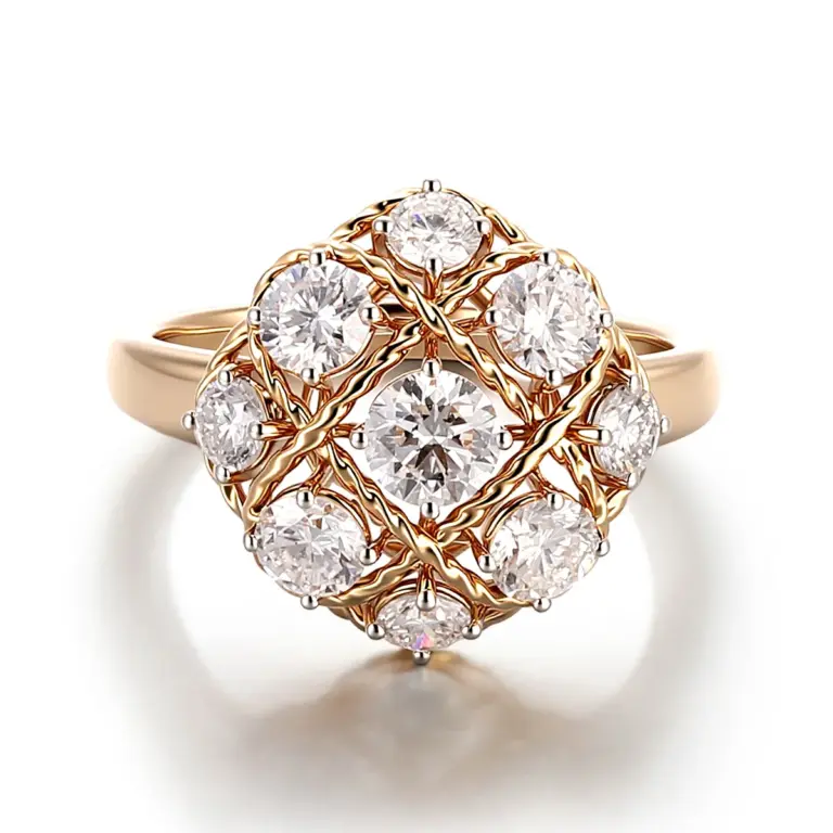 14k gold round lab grown diamond heirloom cluster ring 1