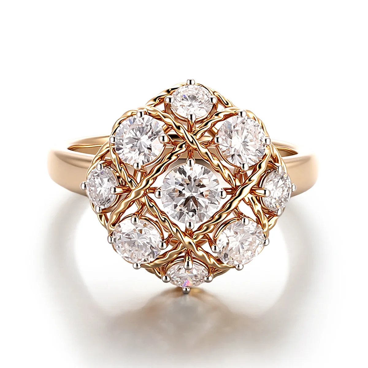 14k gold round lab grown diamond heirloom cluster ring 1 14k gold round lab grown diamond heirloom cluster ring 1