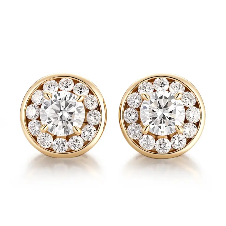 18k gold contemporary stud earrings with round lab grown diamond 1