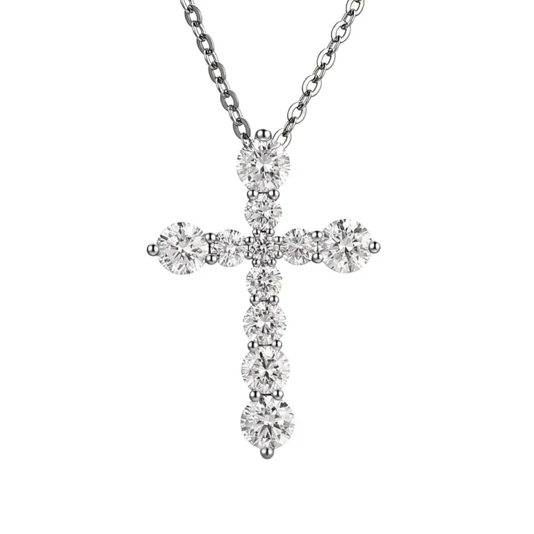 18k gold cross necklace sophisticated round lab grown diamond design 1