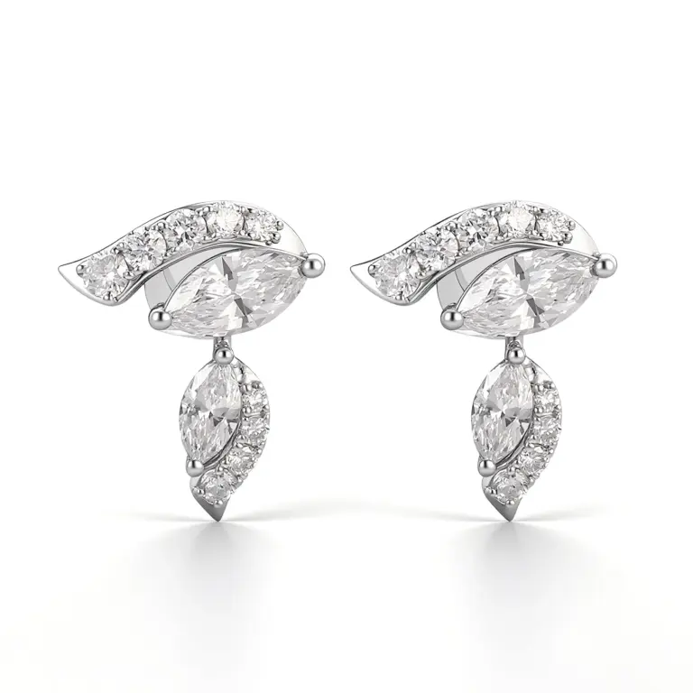 18k gold exquisite stud earrings with marquise lab grown diamond 1