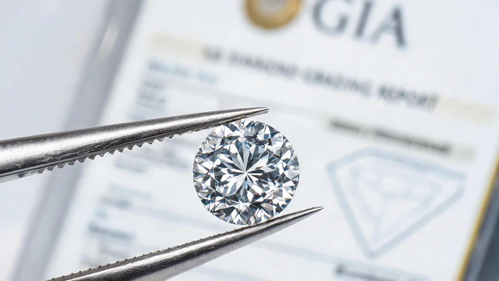 Diamond being examined with a jeweler's loupe for gemstone jewelry certification